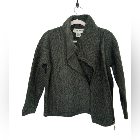 ARAN MOR Merino Wool Cable Knit Side Zip Short sweater size M green - Picture 6 of 11